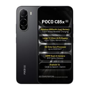 POCO C85x 5G Smartphone, Elite Black, 6.9 Inch Display, 32MP Dual AI Camera, 6300mAh Battery, 64GB Storage, 4GB RAM, Android 16